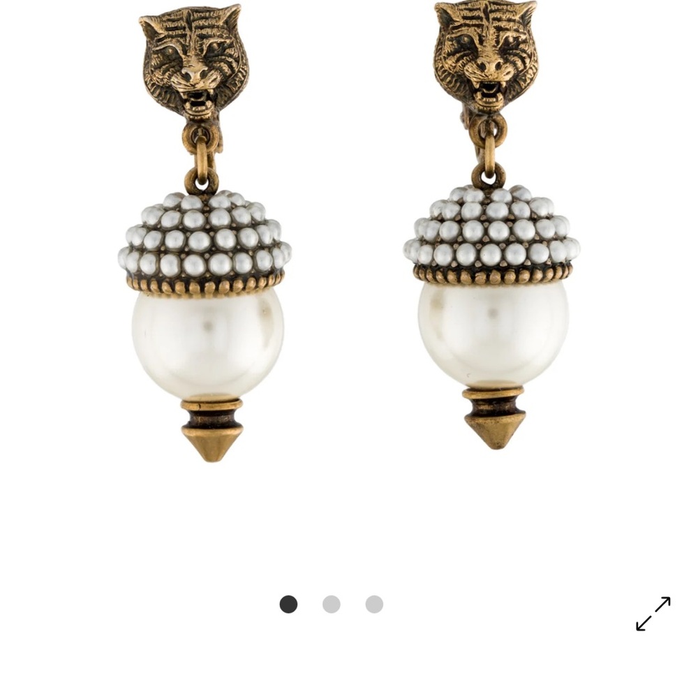 Gucci Gold and White Drop Earrings